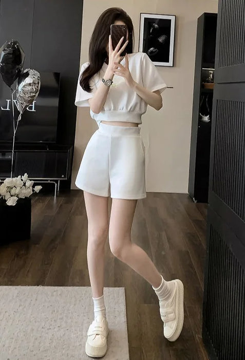 Women's Short Sets 2 Pieces Tracksuit White Clothing Female Shorts Trend 2024 New Coordinated Korean Style Tailor Fashion Full