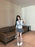 Korean College Sle Sweet And Spicy irt Top with Waist-Cinching Midi Skirt Set Cotton Blend Seven-quarter Sve Tie-waist