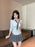Korean College Sle Sweet And Spicy irt Top with Waist-Cinching Midi Skirt Set Cotton Blend Seven-quarter Sve Tie-waist