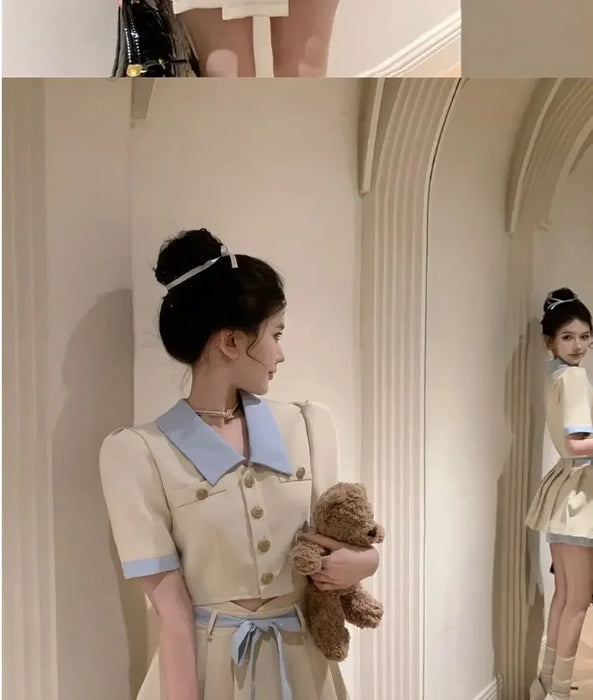 Kawaii 2 Pieces Skirt Sets for Women Vacation 2025 New Matching in The Same Full Summer Fashion Clothing Trend Woman Outfit