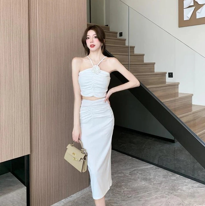 2 Pieces Skirt Sets for Women Flowers Jacket Full Luxury Designer Clothing Summer Fashion 2025 Y2k Clothes Woman Outfit Sling