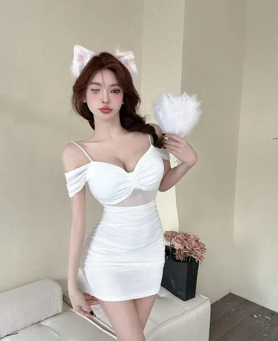 Sexy Low Cut Strapless Bodycon Dress for Women Summer Night Club Workwear Hot Girl Shoulder Bared Mini Dress Club Women's Wear