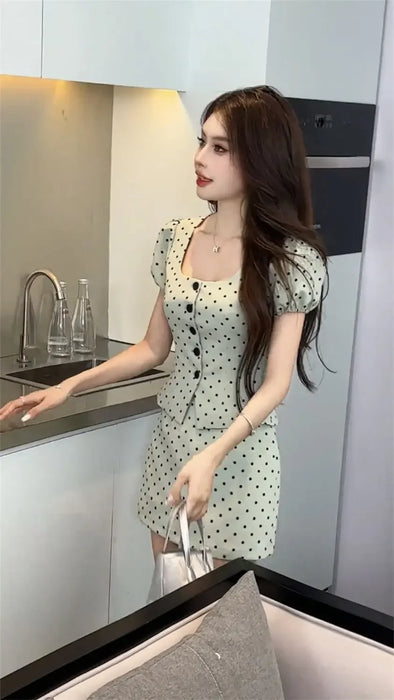 Party Short Sleeve Kawaii 2 Pieces Sets for Women Skirt Woman Outfit Y2k Streetwear New in The Same Matching Vintage Stylish