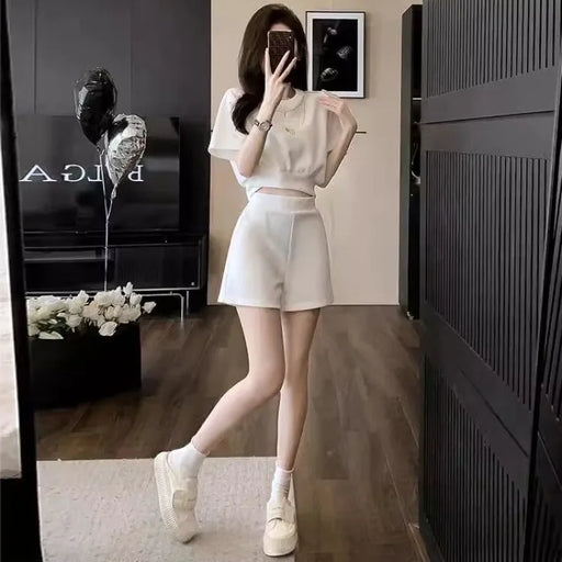 Women's Short Sets 2 Pieces Tracksuit White Clothing Female Shorts Trend 2024 New Coordinated Korean Style Tailor Fashion Full