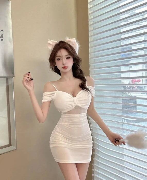 Sexy Low Cut Strapless Bodycon Dress for Women Summer Night Club Workwear Hot Girl Shoulder Bared Mini Dress Club Women's Wear