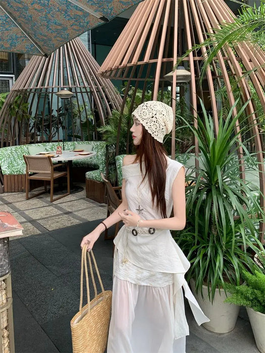 Office 2 Pieces Skirt Sets for Women Summer Fashion 2025 Korean Style Full Y2k Streetwear Chic and Elegant Co Ord Woman Outfit