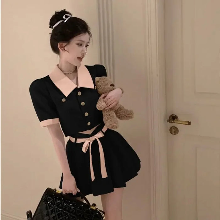 Kawaii 2 Pieces Skirt Sets for Women Vacation 2025 New Matching in The Same Full Summer Fashion Clothing Trend Woman Outfit
