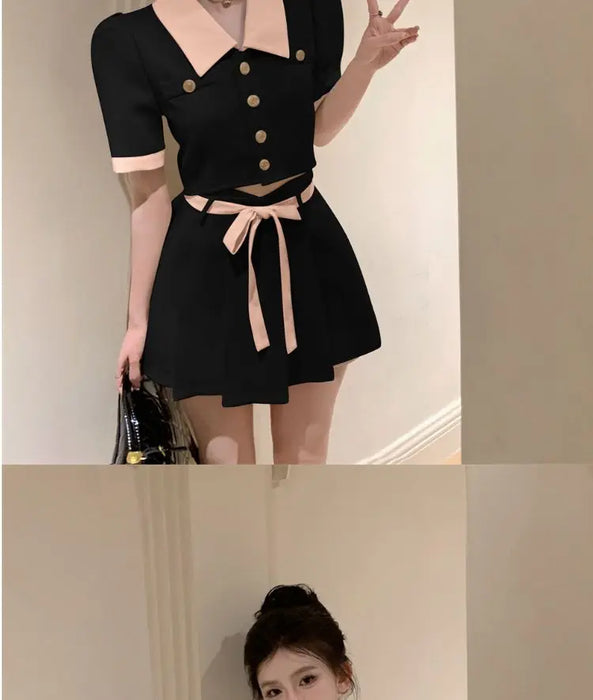 Kawaii 2 Pieces Skirt Sets for Women Vacation 2025 New Matching in The Same Full Summer Fashion Clothing Trend Woman Outfit