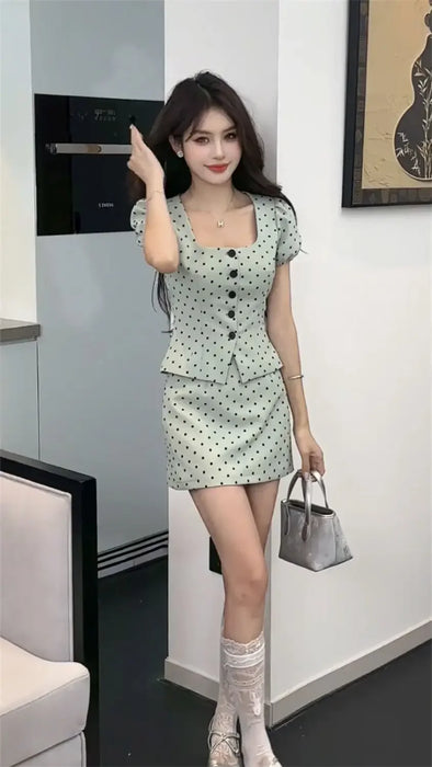 Party Short Sleeve Kawaii 2 Pieces Sets for Women Skirt Woman Outfit Y2k Streetwear New in The Same Matching Vintage Stylish
