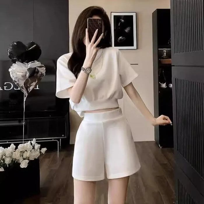 Women's Short Sets 2 Pieces Tracksuit White Clothing Female Shorts Trend 2024 New Coordinated Korean Style Tailor Fashion Full