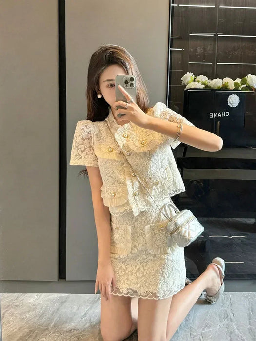 2 Pieces Sets for Women Mini Short Sleeve Skirt Party Lightly Cooked Woman Outfit Kawaii Beach Summer Fashion 2024 New Matching