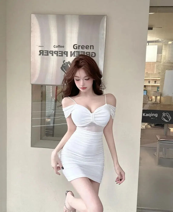Sexy Low Cut Strapless Bodycon Dress for Women Summer Night Club Workwear Hot Girl Shoulder Bared Mini Dress Club Women's Wear