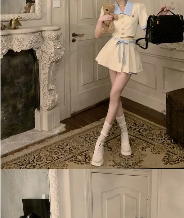 Kawaii 2 Pieces Skirt Sets for Women Vacation 2025 New Matching in The Same Full Summer Fashion Clothing Trend Woman Outfit