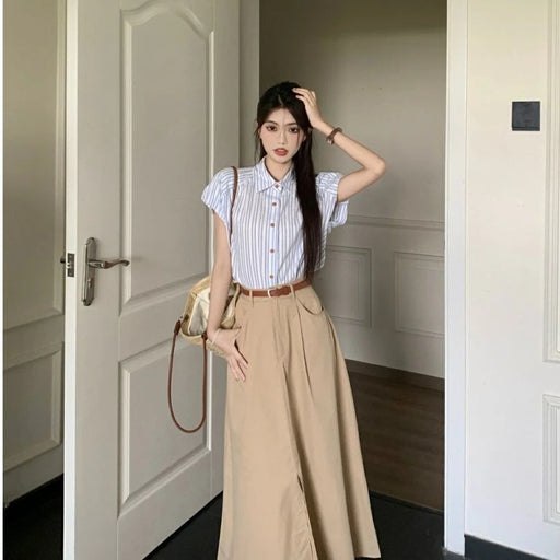 Slit Stripe Women's Two Skirt Piece Set Festival Elegant Casual Vintage New in The Same Korean Style Co Ord Chic Female Outfits