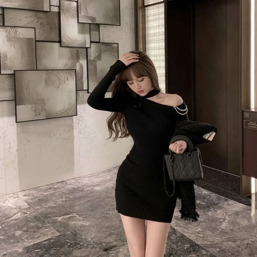 Over The Shoulder Woman Knitted Dress New in Fashion Cool Essential Comfortable Korean Y2k Sexy Daring Crochet Dresses for Women