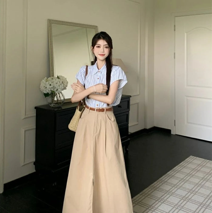 Slit Stripe Women's Two Skirt Piece Set Festival Elegant Casual Vintage New in The Same Korean Style Co Ord Chic Female Outfits