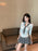Korean College Sle Sweet And Spicy irt Top with Waist-Cinching Midi Skirt Set Cotton Blend Seven-quarter Sve Tie-waist