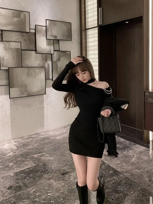 Over The Shoulder Woman Knitted Dress New in Fashion Cool Essential Comfortable Korean Y2k Sexy Daring Crochet Dresses for Women