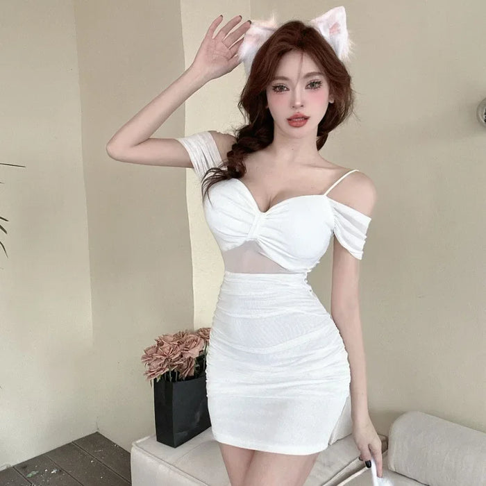 Sexy Low Cut Strapless Bodycon Dress for Women Summer Night Club Workwear Hot Girl Shoulder Bared Mini Dress Club Women's Wear