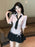 Korean College Sle Sweet And Spicy irt Top with Waist-Cinching Midi Skirt Set Cotton Blend Seven-quarter Sve Tie-waist