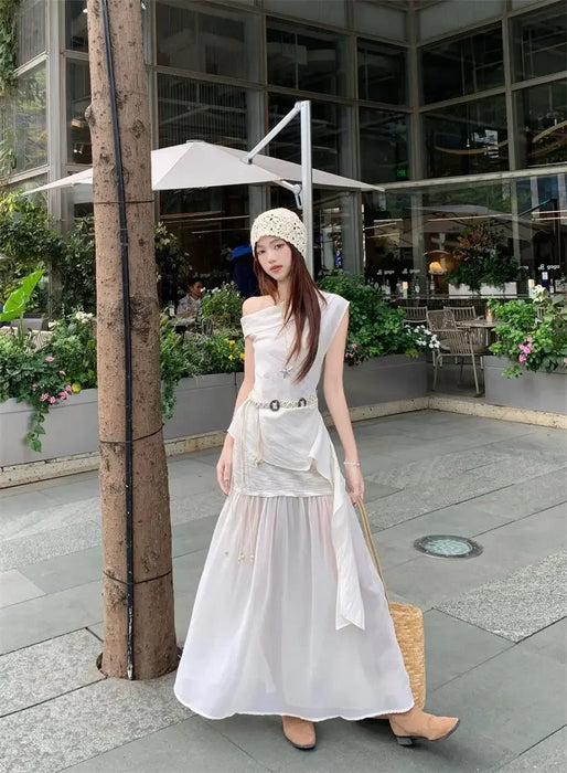 Office 2 Pieces Skirt Sets for Women Summer Fashion 2025 Korean Style Full Y2k Streetwear Chic and Elegant Co Ord Woman Outfit