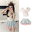 Y2k Sweet Style Skirt Set Bow Tie Peter Pan Collar Top High-Waist Puffy Skirt 2 Piece Set Summer Preppy JK Sailor Uniform Outfit