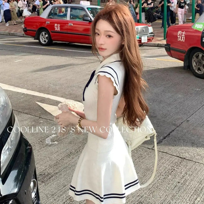 VenusFox Contrast Flying Sleeves Mini Dress for Women Striped Ruffles Elastic A Line Dresses Preppy Style High Waist Vestidos