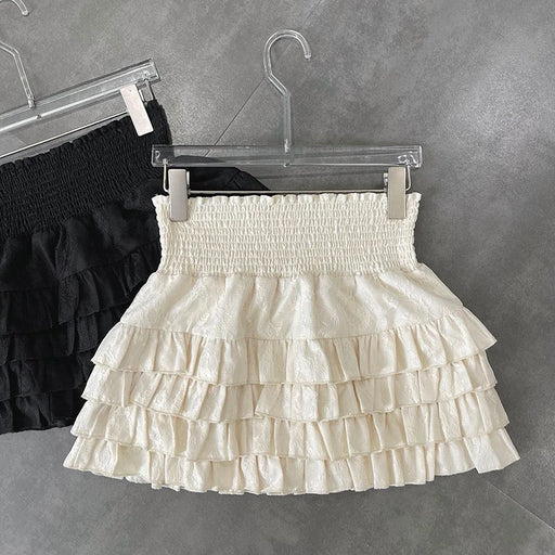 VenusFox Women's High-Waist Black Lace Mini Skirt – Ruffle A-Line Summer Style