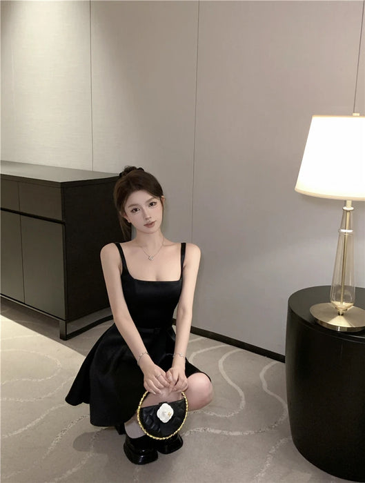 Ele Satin Slim Fit ter Dr Women's Summer High Waist Flared ort Skirt Slimming A-Line Dr Korean Sle Casual Wear