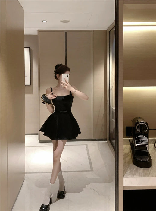 Ele Satin Slim Fit ter Dr Women's Summer High Waist Flared ort Skirt Slimming A-Line Dr Korean Sle Casual Wear