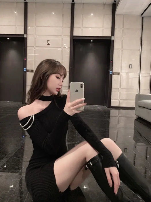 Over The Shoulder Woman Knitted Dress New in Fashion Cool Essential Comfortable Korean Y2k Sexy Daring Crochet Dresses for Women