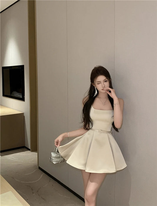Ele Satin Slim Fit ter Dr Women's Summer High Waist Flared ort Skirt Slimming A-Line Dr Korean Sle Casual Wear