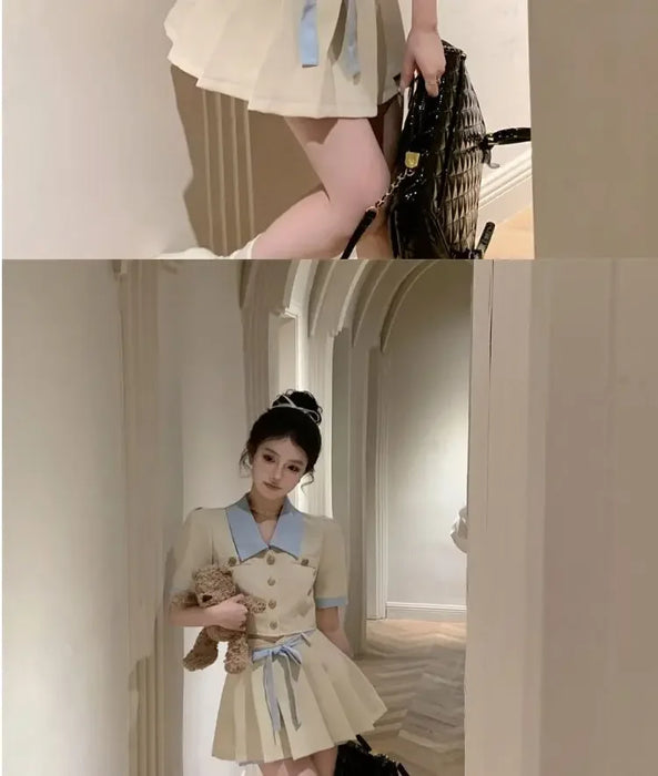 Kawaii 2 Pieces Skirt Sets for Women Vacation 2025 New Matching in The Same Full Summer Fashion Clothing Trend Woman Outfit