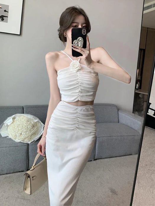 2 Pieces Skirt Sets for Women Flowers Jacket Full Luxury Designer Clothing Summer Fashion 2025 Y2k Clothes Woman Outfit Sling