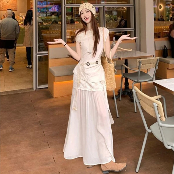 Office 2 Pieces Skirt Sets for Women Summer Fashion 2025 Korean Style Full Y2k Streetwear Chic and Elegant Co Ord Woman Outfit