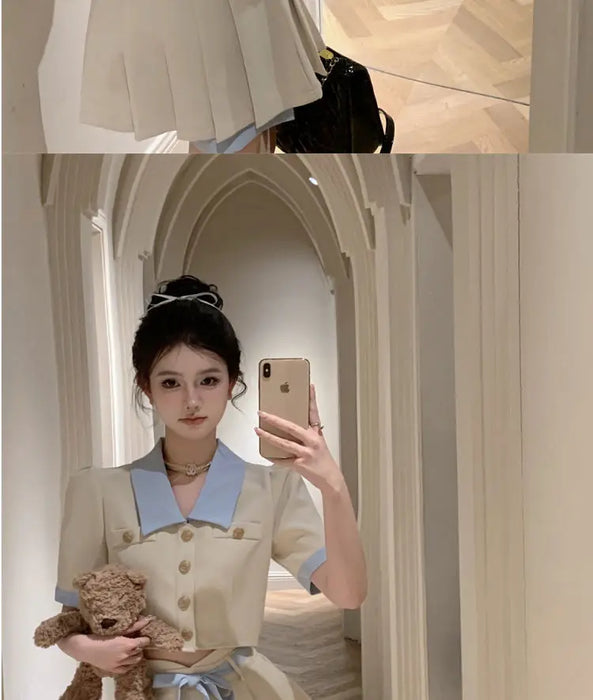 Kawaii 2 Pieces Skirt Sets for Women Vacation 2025 New Matching in The Same Full Summer Fashion Clothing Trend Woman Outfit