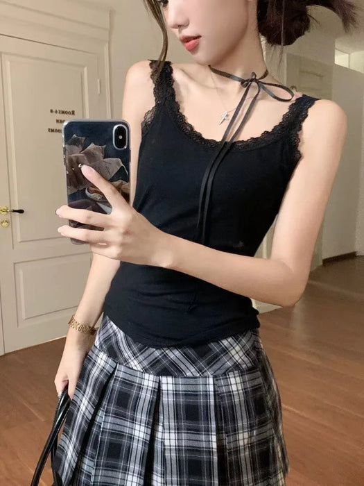 3 Pieces Set Outfits Women Korean Style Two Piece Set Knit Top Pleated Plaid Skirt Matching Set New 2000s Clothes Y2k Gyaru Girl