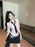 Korean College Sle Sweet And Spicy irt Top with Waist-Cinching Midi Skirt Set Cotton Blend Seven-quarter Sve Tie-waist