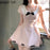 VenusFox French Cute Girl Pink Dress 2025 Summer Women New Gentle Lace Sweet Fresh Slimming Temperament Bow A-line Short Dresses