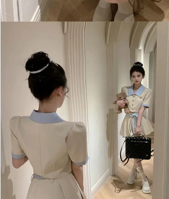 Kawaii 2 Pieces Skirt Sets for Women Vacation 2025 New Matching in The Same Full Summer Fashion Clothing Trend Woman Outfit