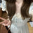 VenusFox French Retro Fairy Style Small Flying Sleeves Summer New Korean Temperament Lace Bow Blue Forest Style Dress Women