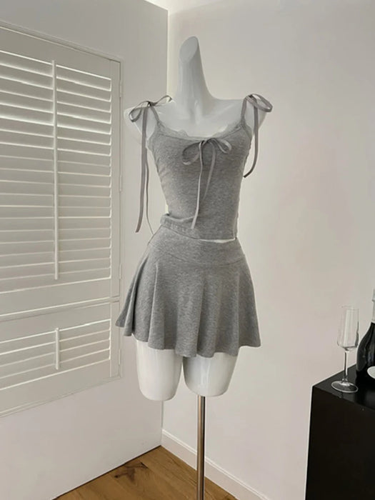 2025 Spring Women Birthday Ballet Core Korean Fashion Outfits 3 Piece Set Shoujo Lace Camisole +  Long Sleeve Tops + Mini Skirts
