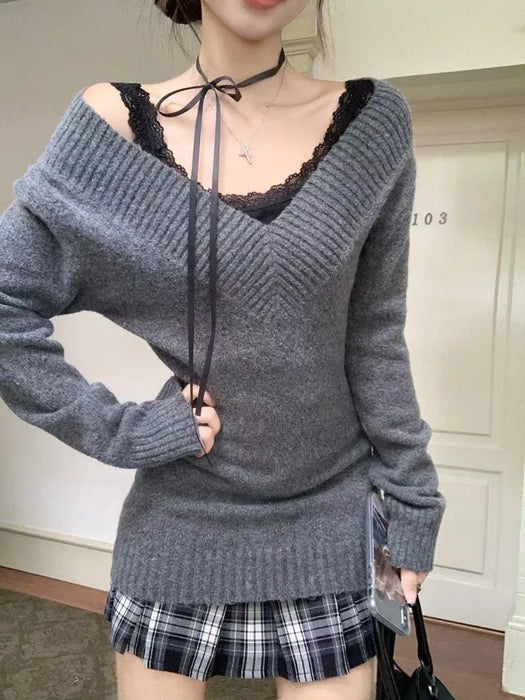 3 Pieces Set Outfits Women Korean Style Two Piece Set Knit Top Pleated Plaid Skirt Matching Set New 2000s Clothes Y2k Gyaru Girl