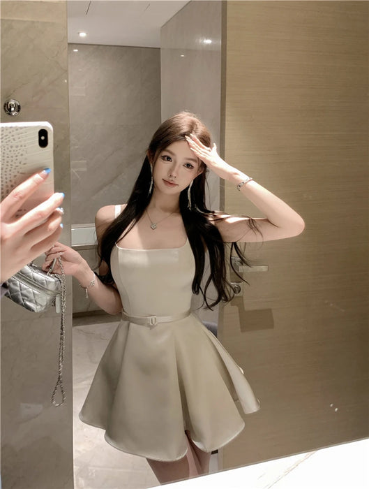 Ele Satin Slim Fit ter Dr Women's Summer High Waist Flared ort Skirt Slimming A-Line Dr Korean Sle Casual Wear