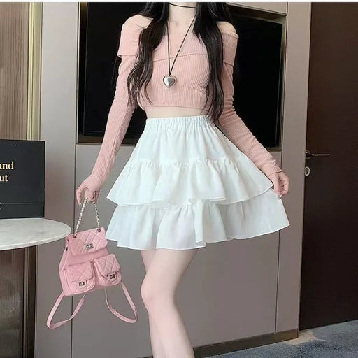 VenusFox Women's White High-Waist Tiered Mini Skirt – Ballet-Inspired Summer Style