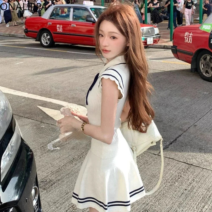 VenusFox Contrast Flying Sleeves Mini Dress for Women Striped Ruffles Elastic A Line Dresses Preppy Style High Waist Vestidos