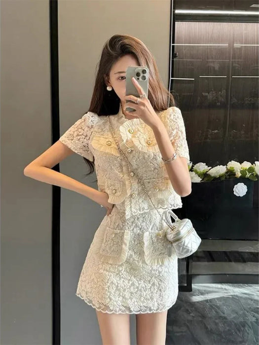 2 Pieces Sets for Women Mini Short Sleeve Skirt Party Lightly Cooked Woman Outfit Kawaii Beach Summer Fashion 2024 New Matching