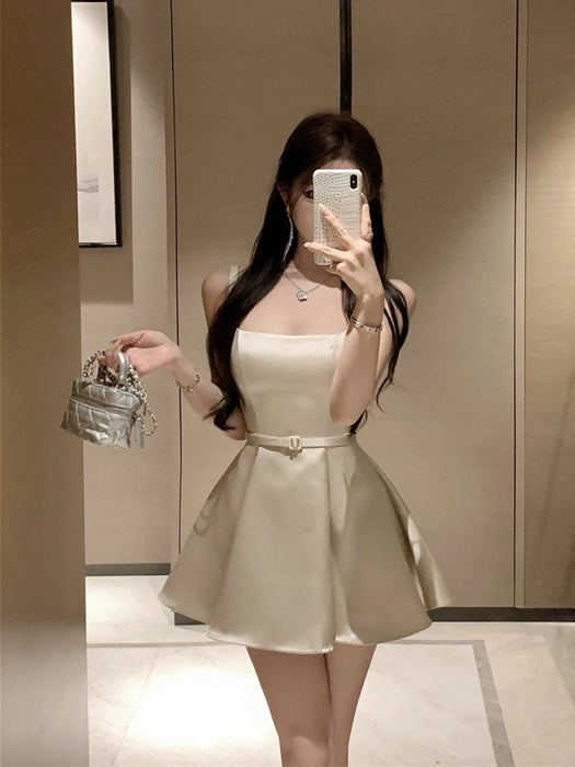 Ele Satin Slim Fit ter Dr Women's Summer High Waist Flared ort Skirt Slimming A-Line Dr Korean Sle Casual Wear