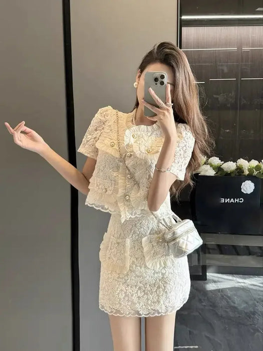 2 Pieces Sets for Women Mini Short Sleeve Skirt Party Lightly Cooked Woman Outfit Kawaii Beach Summer Fashion 2024 New Matching