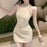VenusFox Evening Dresses Women Flowers Elegant Mesh Patchwork Sleeveless Rhinestone Hollow Out Wedding Party Cocktail Birthday